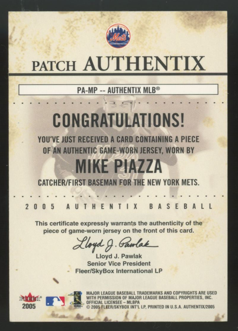2005 Fleer Authentix Mike Piazza General Admission Patch /75 #PA-MP