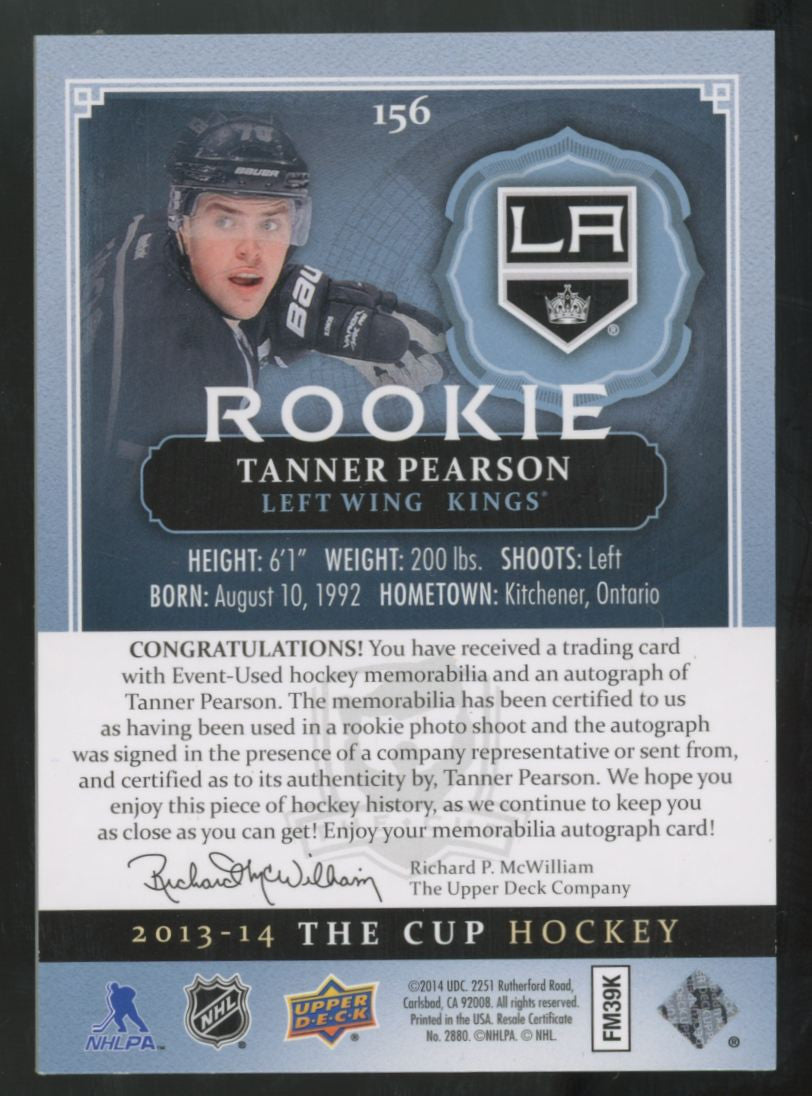 2013-14 Upper Deck The Cup Tanner Pearson RC Patch Auto RPA /249 #156
