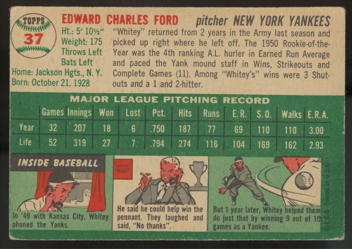 1954 Topps Whitey Ford #37 VG