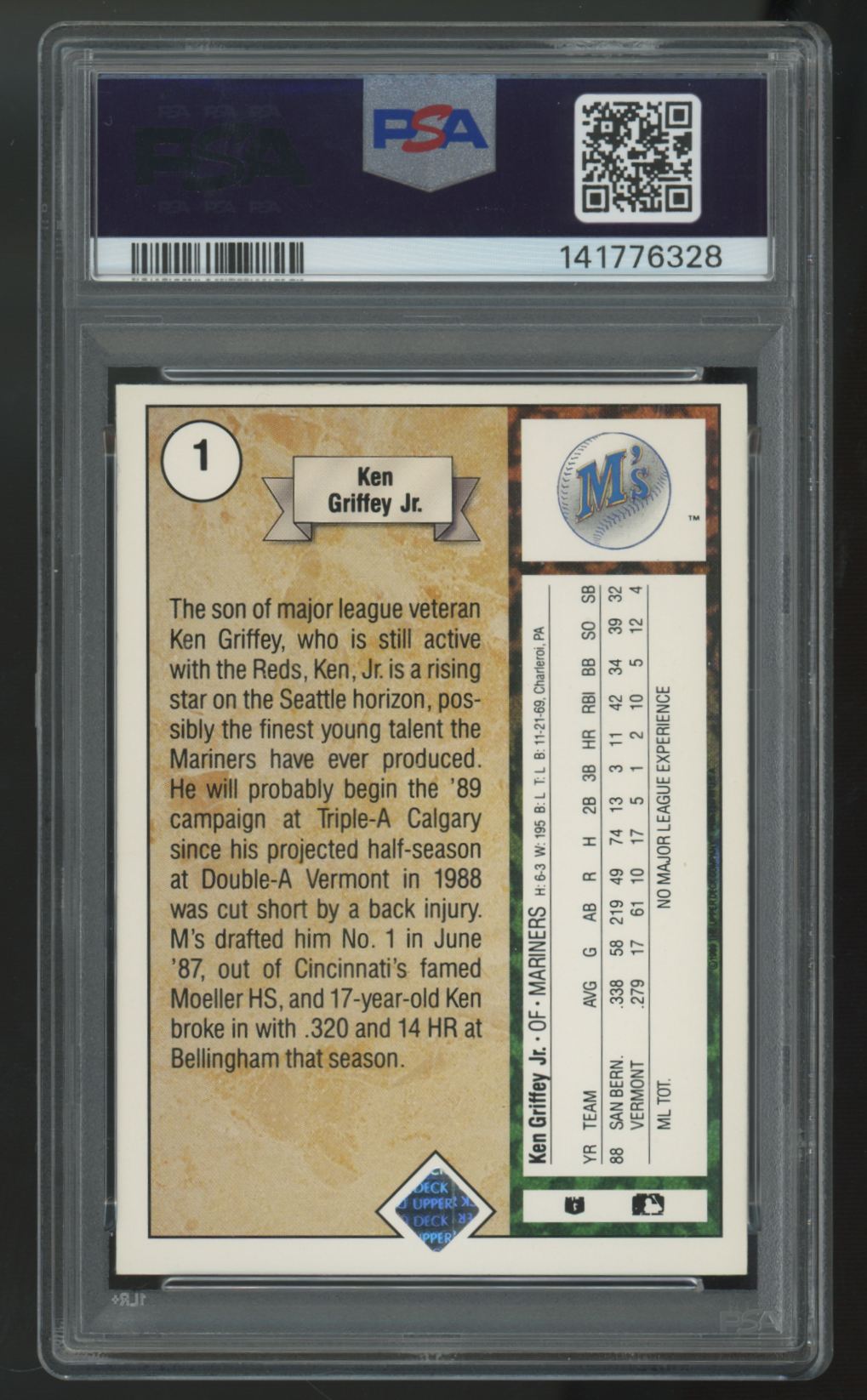 1989 Upper Deck Ken Griffey Jr RC #1 PSA 3 *328
