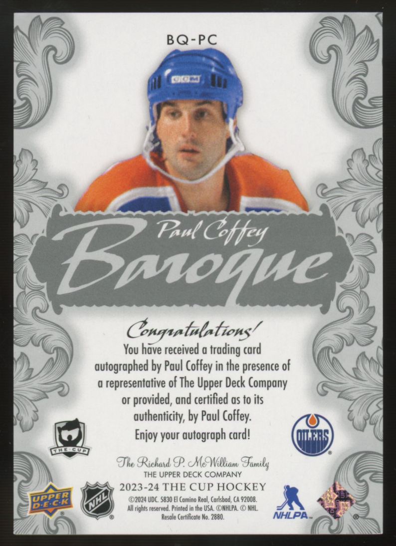 2023-24 Upper Deck The Cup Paul Coffey Baroque Auto #BQ-PC