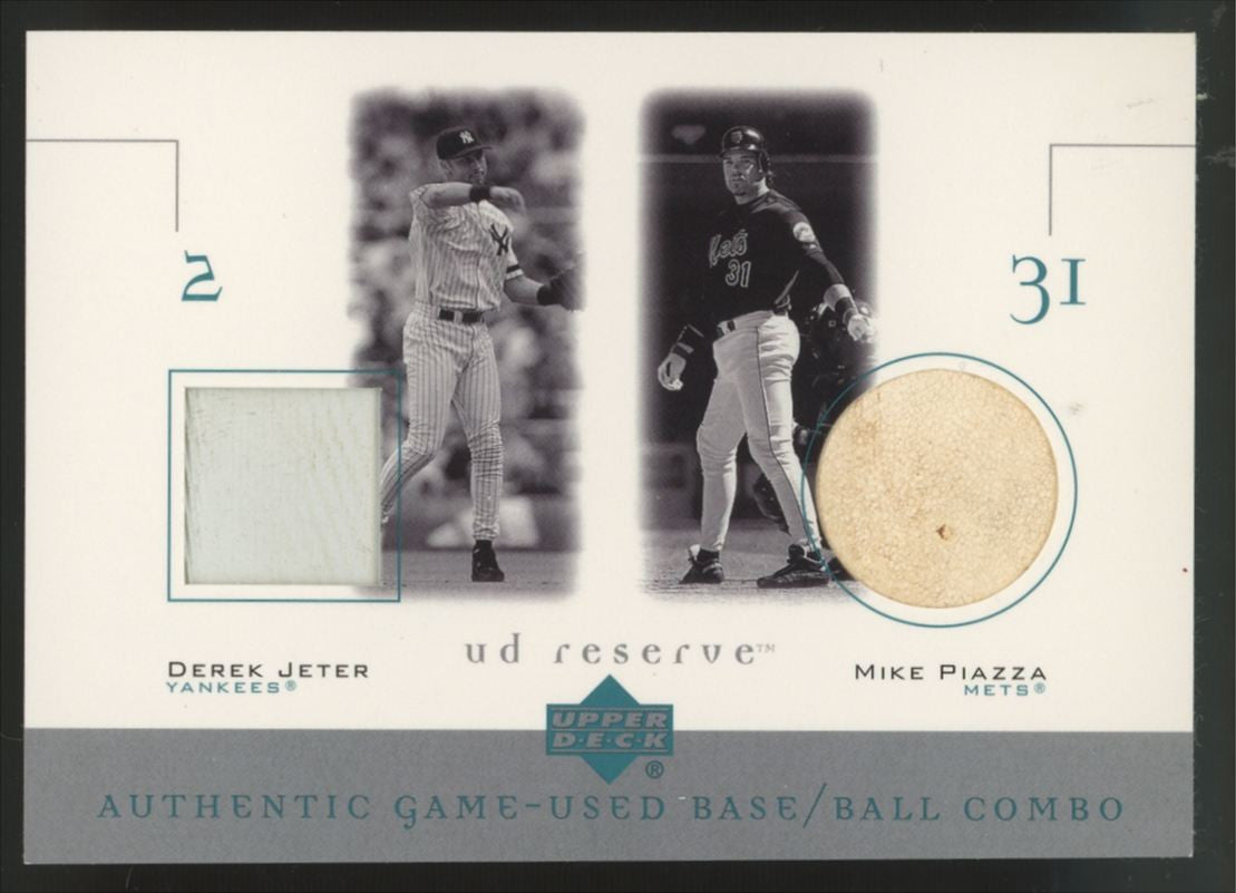 2001 Upper Deck Reserve Mike Piazza Derek Jeter Base/Ball Combo Patch #B-JP