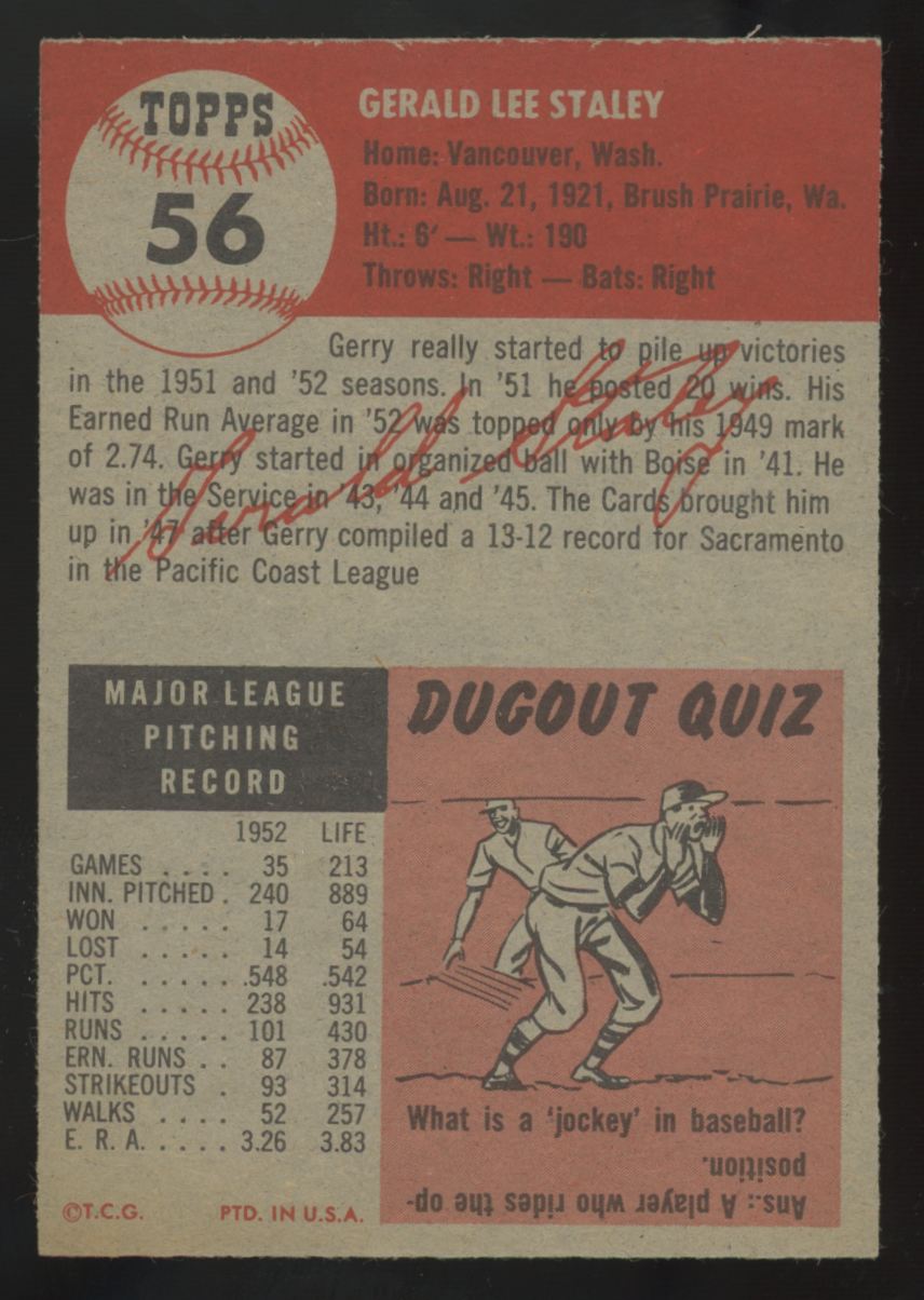 1953 Topps Gerald Staley #56 EX