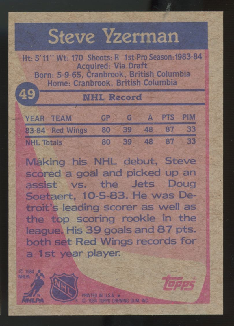1984-85 Topps Steve Yzerman RC #49 NM "I"