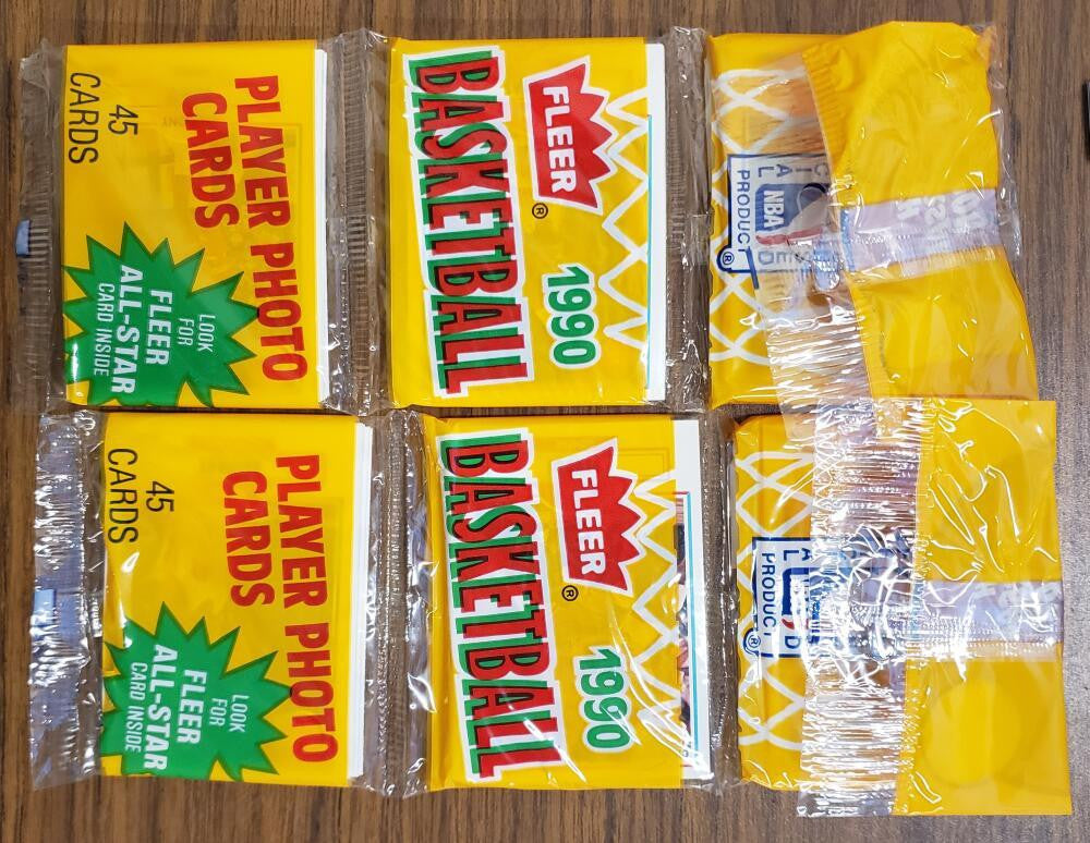1990-91 Fleer Basketball Lot of 5 Sealed 45 Card Rack Packs - Includes Empty Rack Pack Box