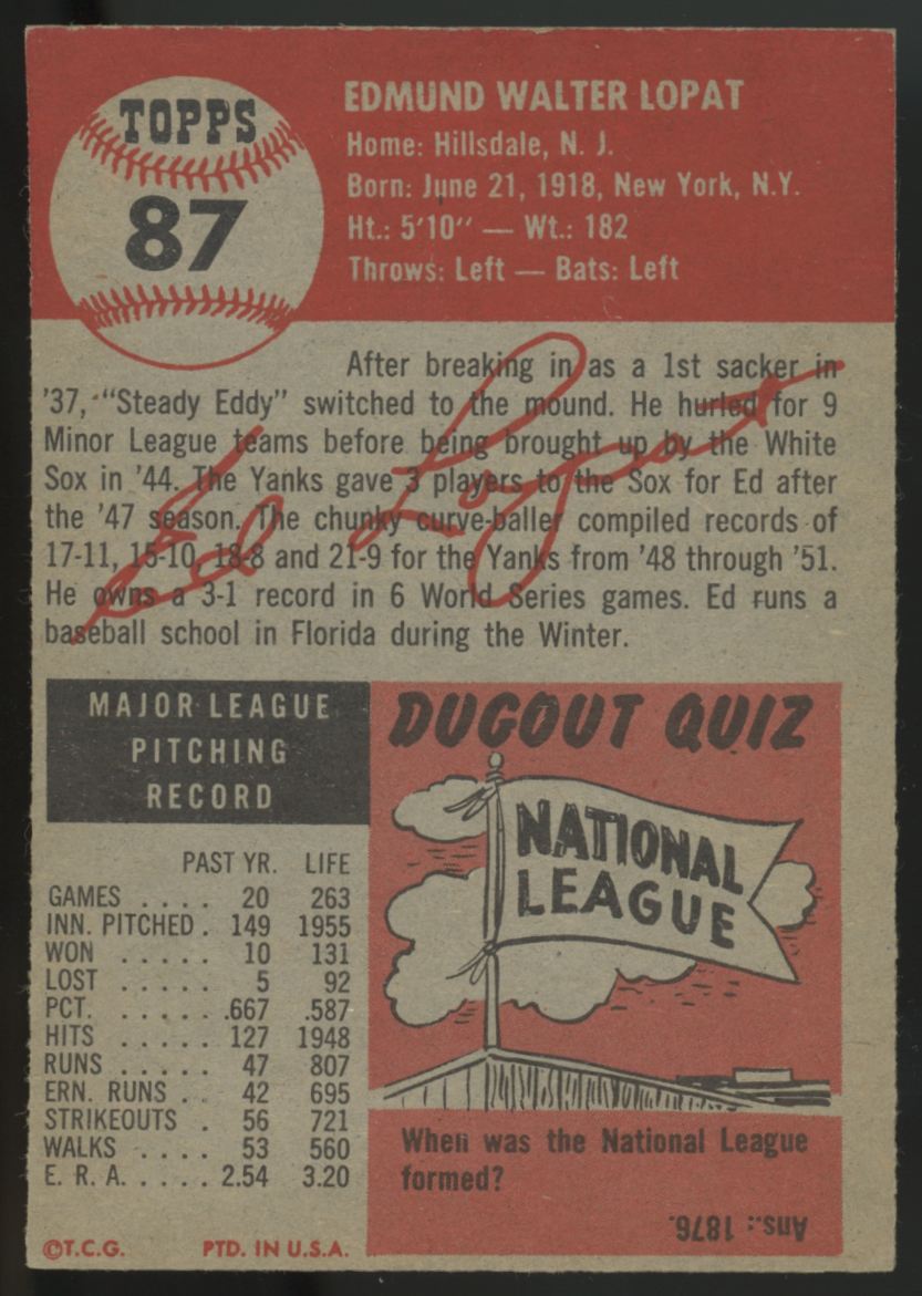 1953 Topps Ed Lopat #87 EX