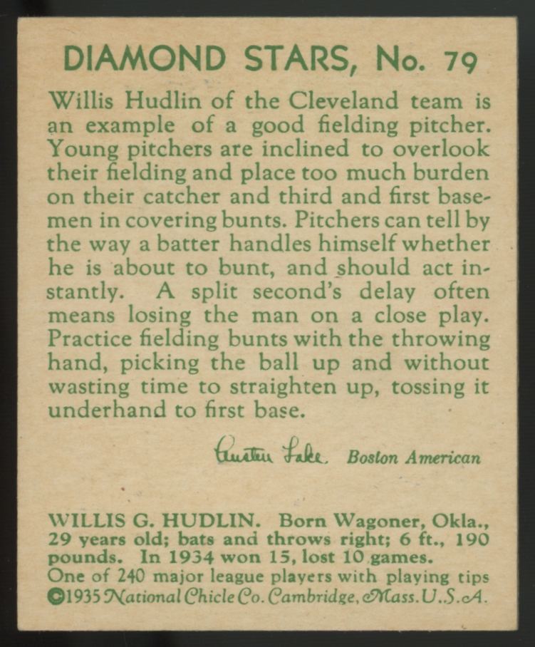 1935 National Chicle Willis Hudlin Diamond Stars #79 NM