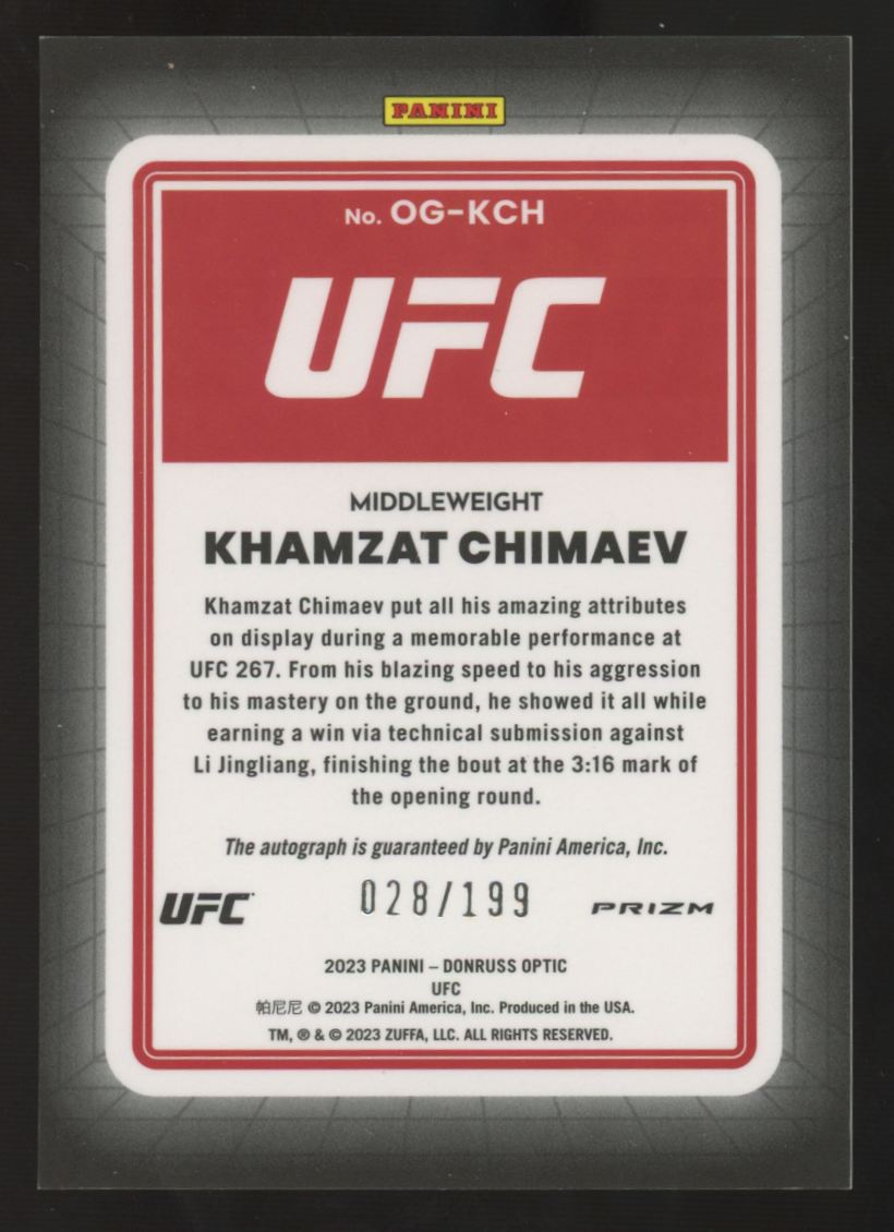 2023 Panini Donruss Optic UFC Khamzat Chimaev Red Opti-Graphs Auto /199 #OG-KCH