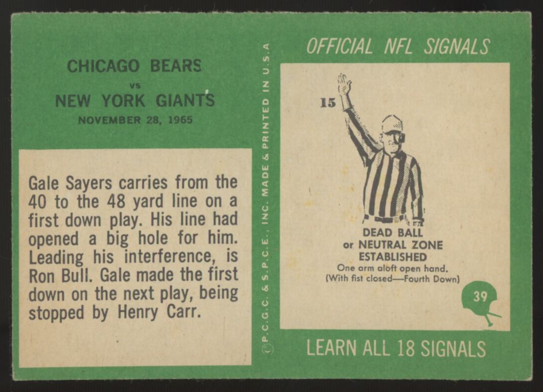 1966 Philadelphia Gale Sayers Bears Play #39 EX