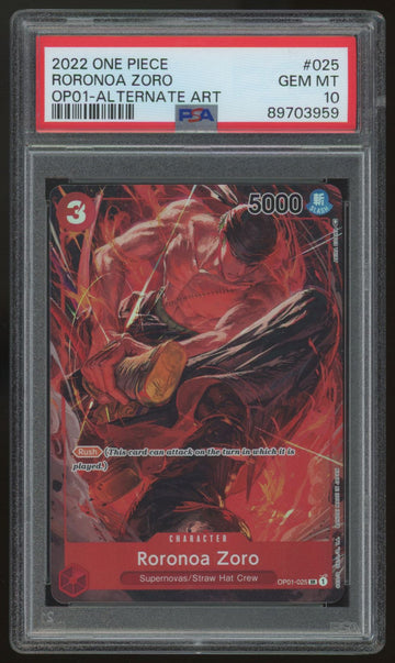 2022 One Piece Roronoa Zoro OP01 Alt Art #025 PSA 10