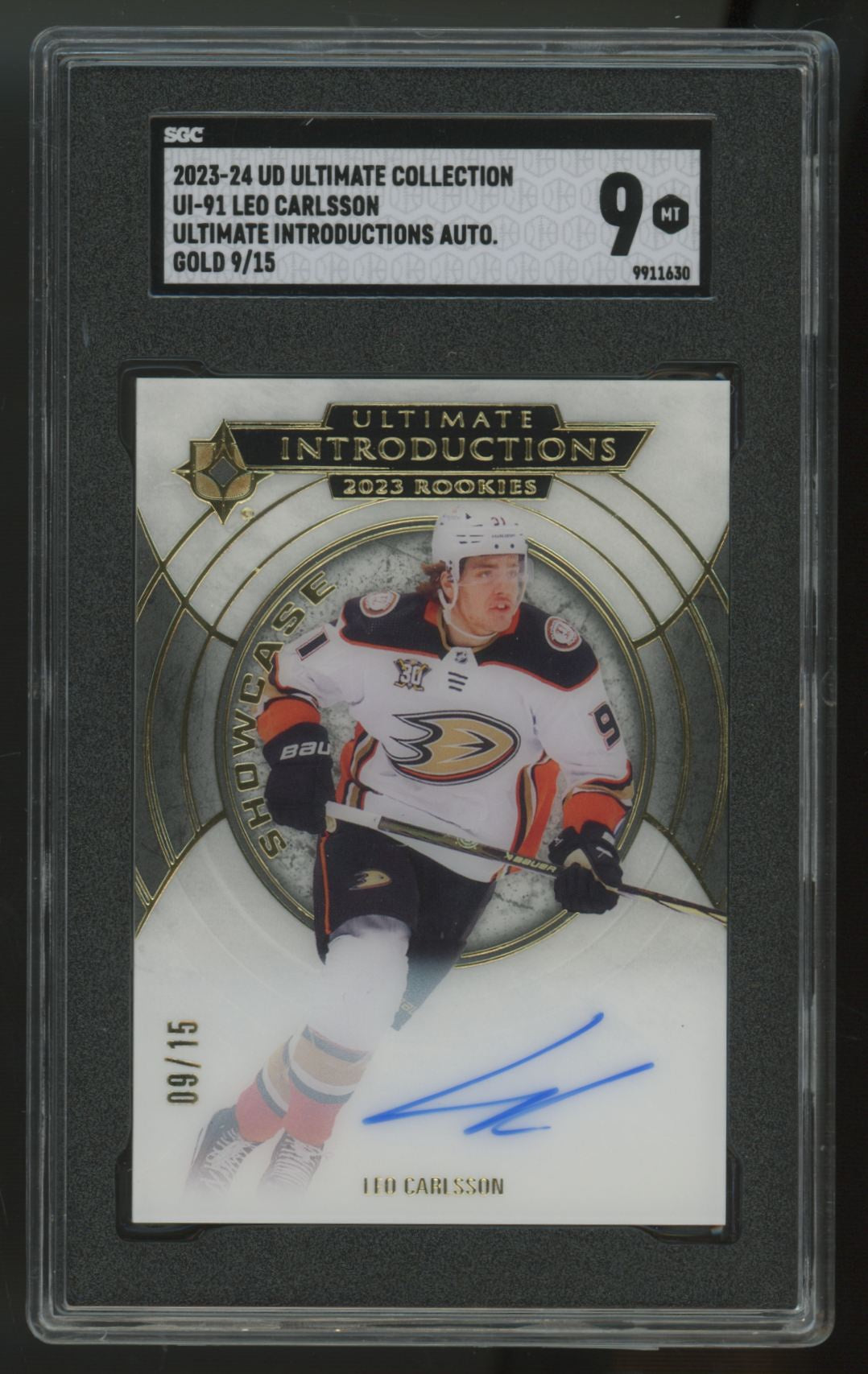 2023-24 UD Ultimate Leo Carlsson RC Ultimate Inroductions Auto Gold /15 SGC 9