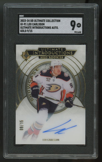 2023-24 UD Ultimate Leo Carlsson RC Ultimate Inroductions Auto Gold /15 SGC 9