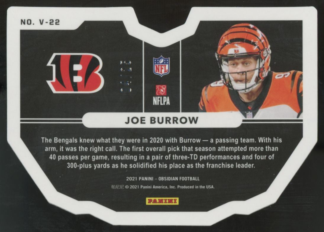 2021 Panini Obsidian Joe Burrow Orange Vitreous /25 #V-22