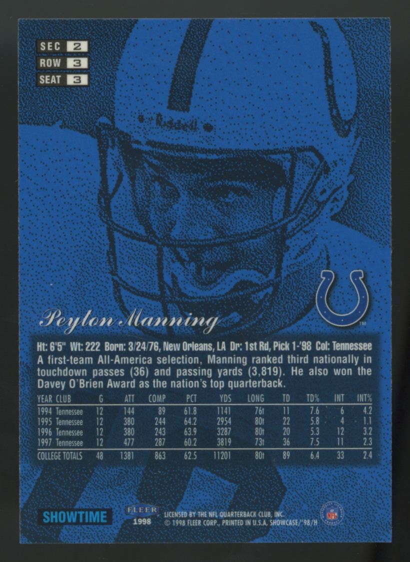 1998 Flair Showcase Peyton Manning RC Row 3 Showtime #3