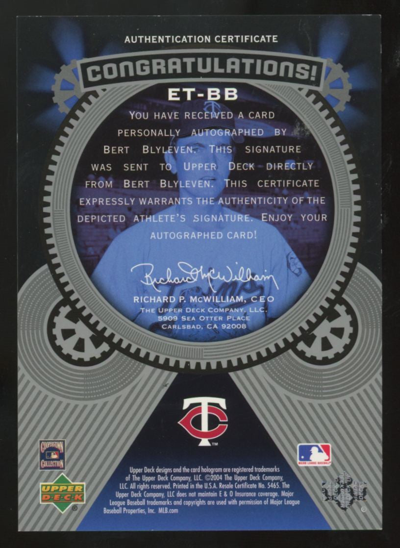 2004 Upper Deck Etchings Bert Blyleven Etched In Time Auto /375 #ET-BB