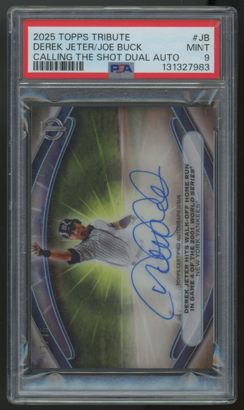 2025 Topps Tribute Derek Jeter/Joe Buck Calling The Shot Dual Auto /15 PSA 9