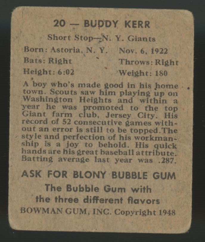 1948 Bowman Buddy Kerr #20 F/G