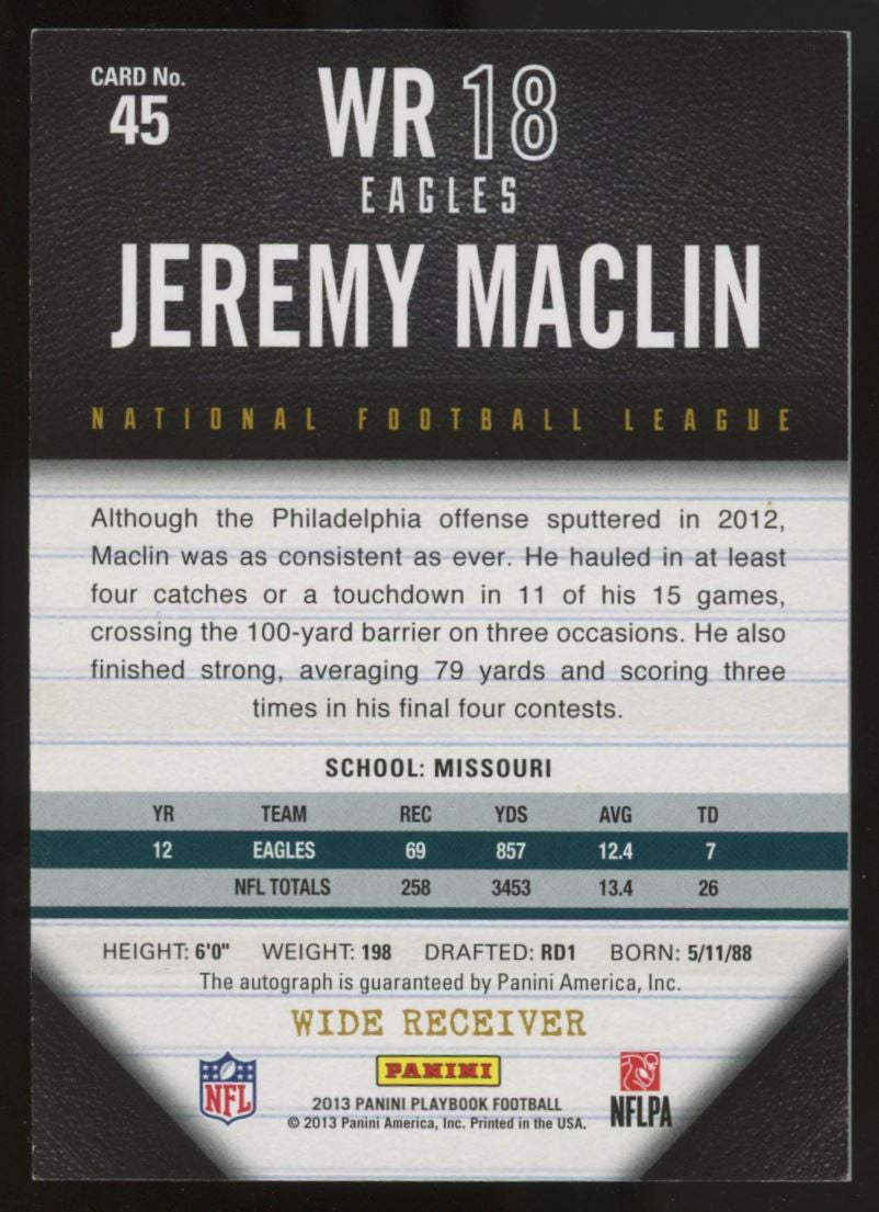 2013 Playbook Jeremy Maclin Auto Blue /25 #45