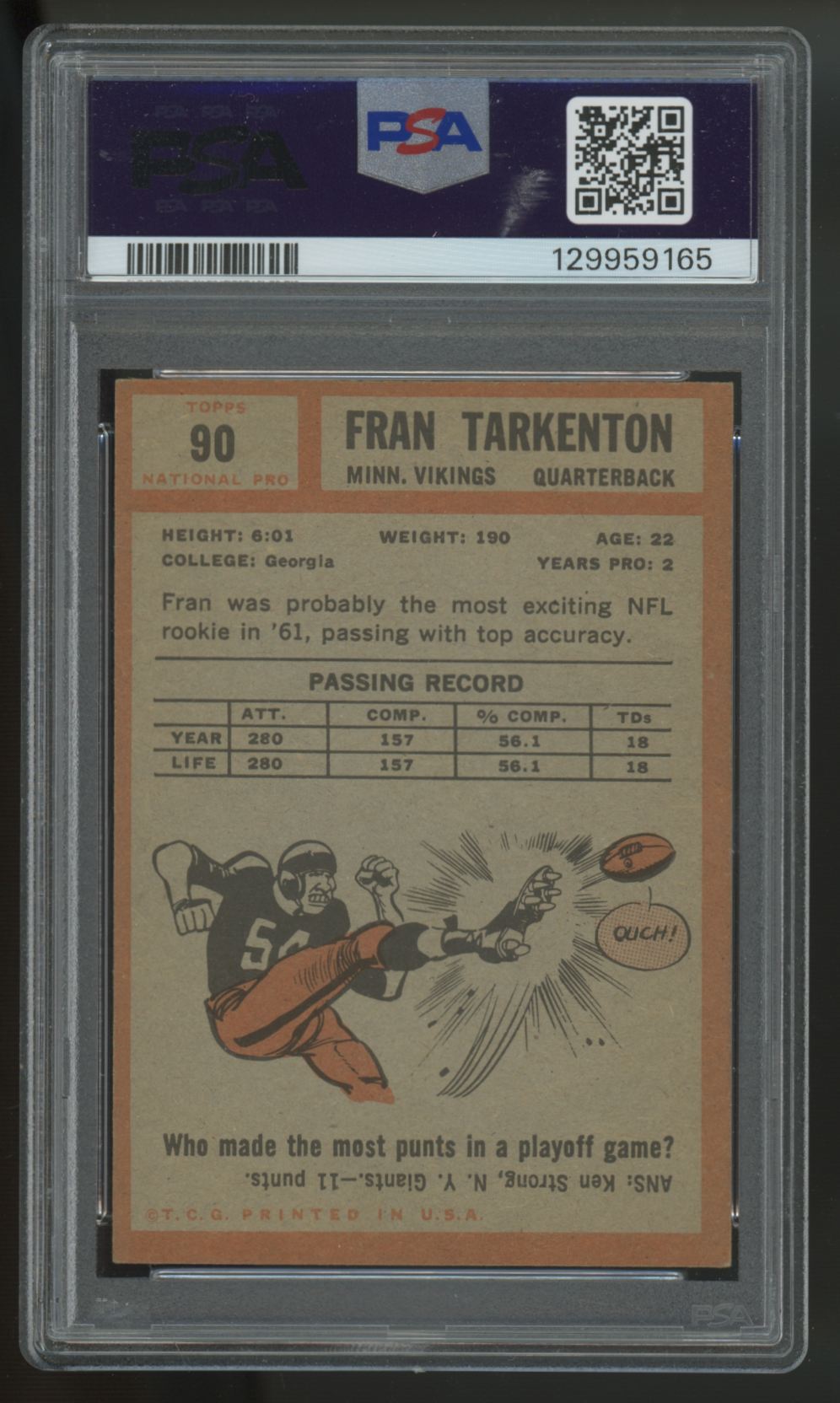 1962 Topps Fran Tarkenton RC #90 PSA 4.5