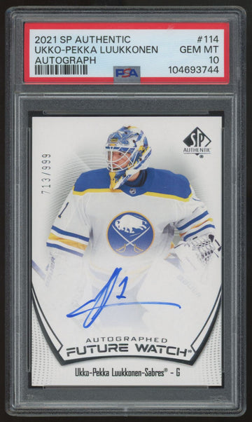 2021-22 SP Authentic Ukko-Pekka Luukkonen Future Watch Auto /999 #114 PSA 10