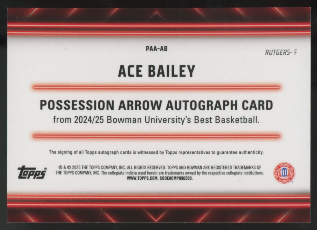 2024-25 Bowman Best U Ace Bailey Possession Arrow Green Mini-Diamond Auto /99