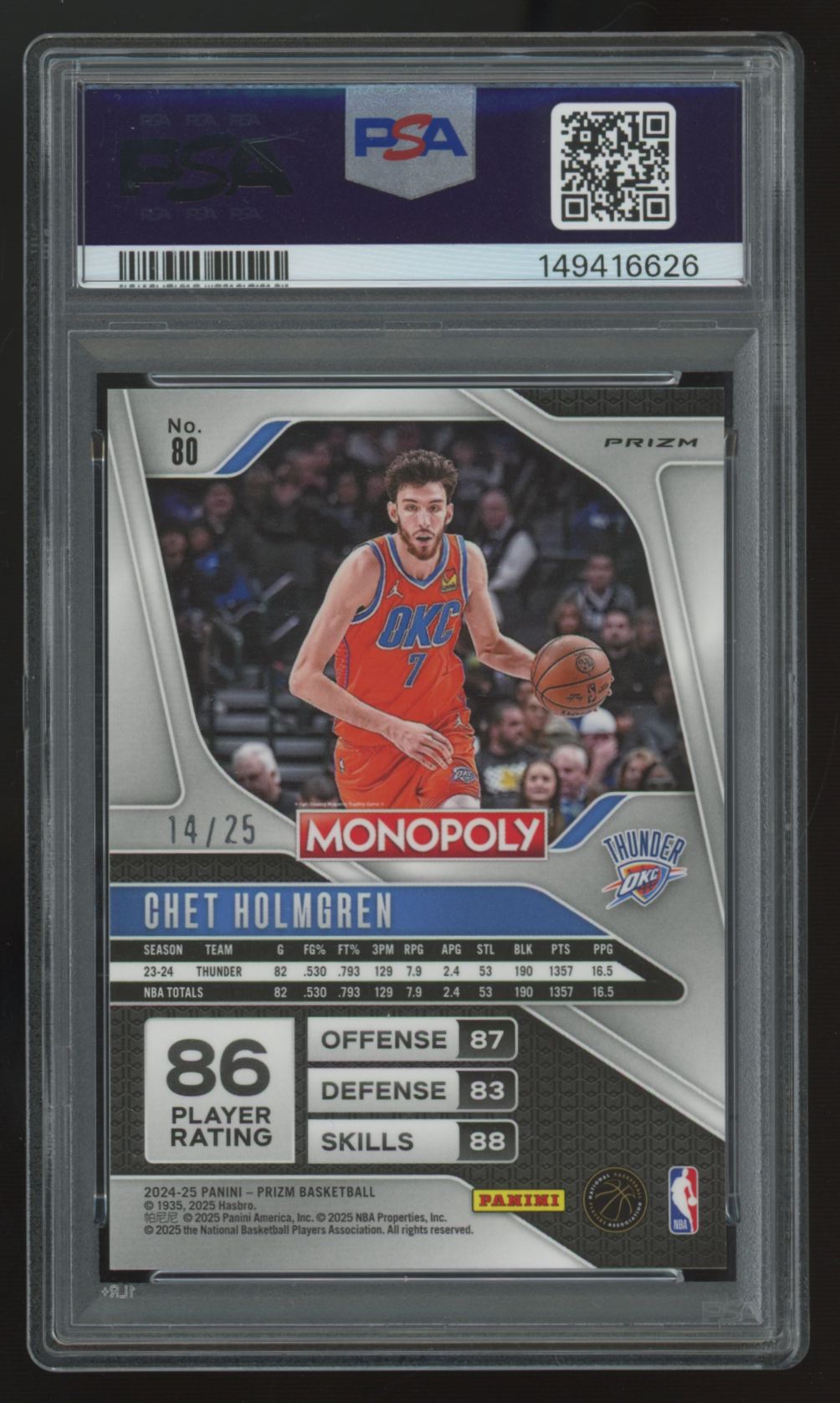 2024-25 Panini Prizm Monopoly Chet Holmgren Orange Deal /25 #80 PSA 10