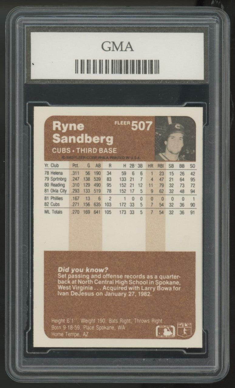 1983 Fleer Ryne Sandberg RC #507 GMA 9