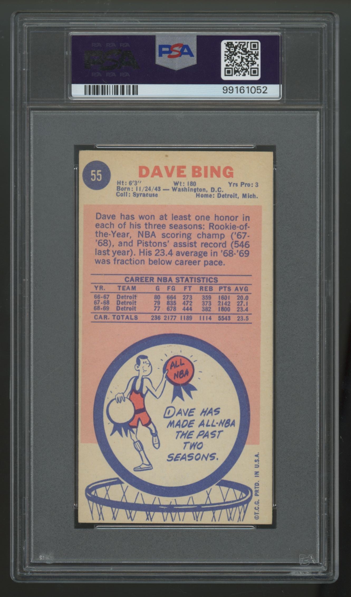 1969-70 Topps Dave Bing Signed IP Auto #55 PSA Auto 10 Authentic