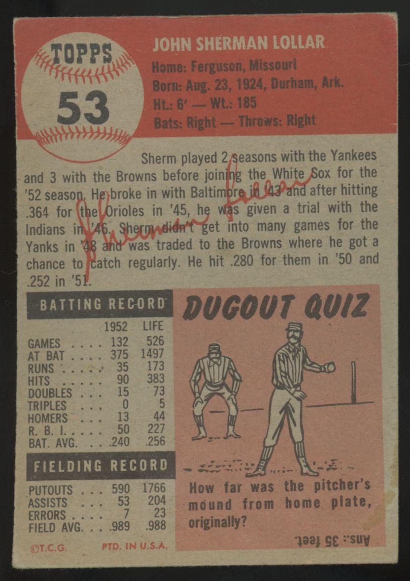 1953 Topps Sherman Lollar #53 VG-EX