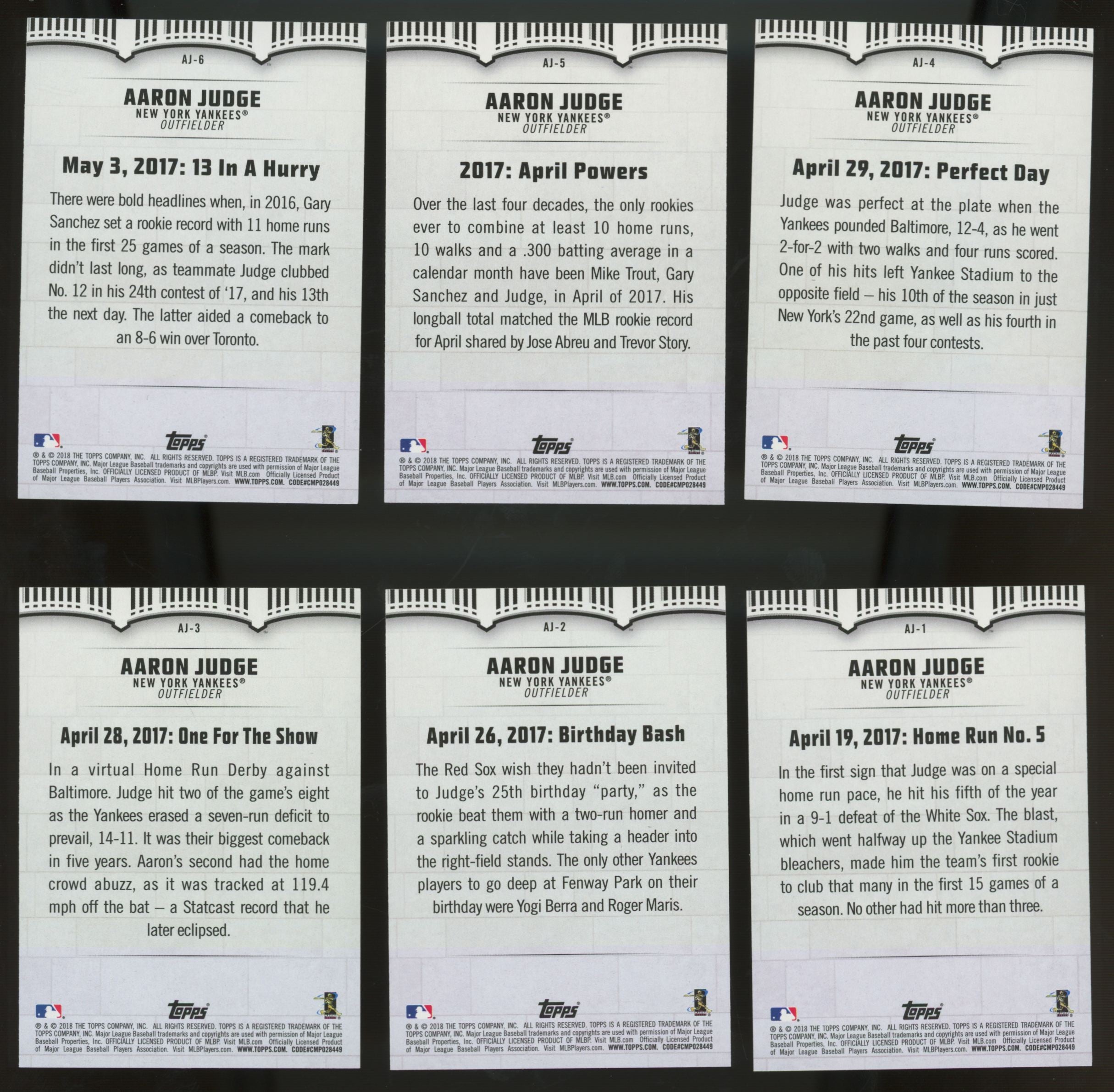 2018 Topps Aaron Judge Highlights Walmart Complete Set (30/30) "A"