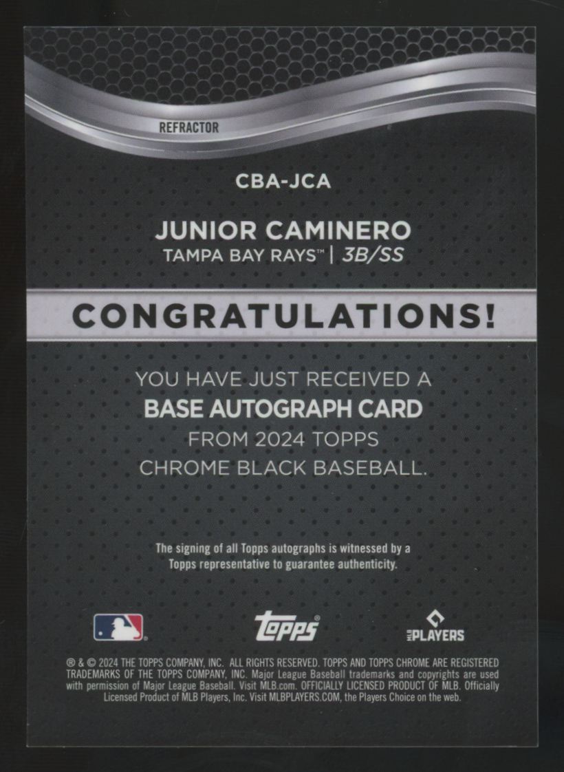 2024 Topps Chrome Black Junior Caminero RC Refractor Auto /150 #CBA-JCA