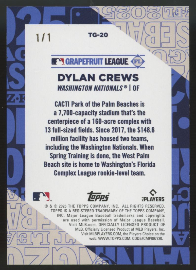 2025 Topps Dylan Crews RC Training Grounds Foilfractor 1/1 #TG-20