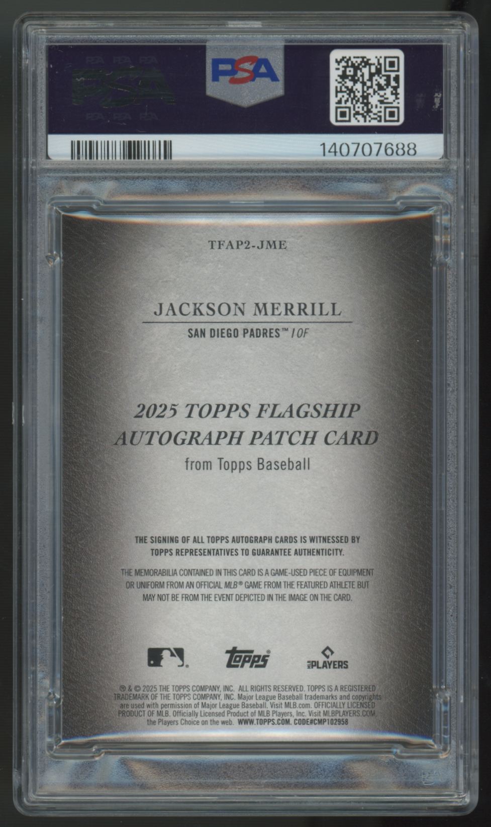 2025 Topps Update Jackson Merrill Flagship Auto Patch /50 #TFAP2-JME PSA 7 10