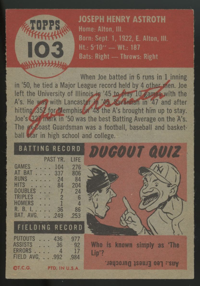1953 Topps Joe Astroth #103 EX/MT