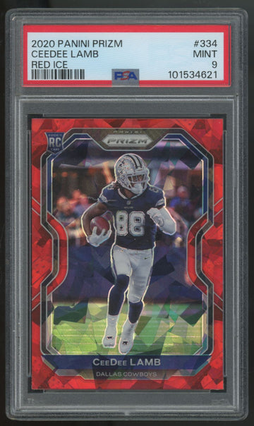 2020 Panini Prizm CeeDee Lamb RC Red Ice #334 PSA 9