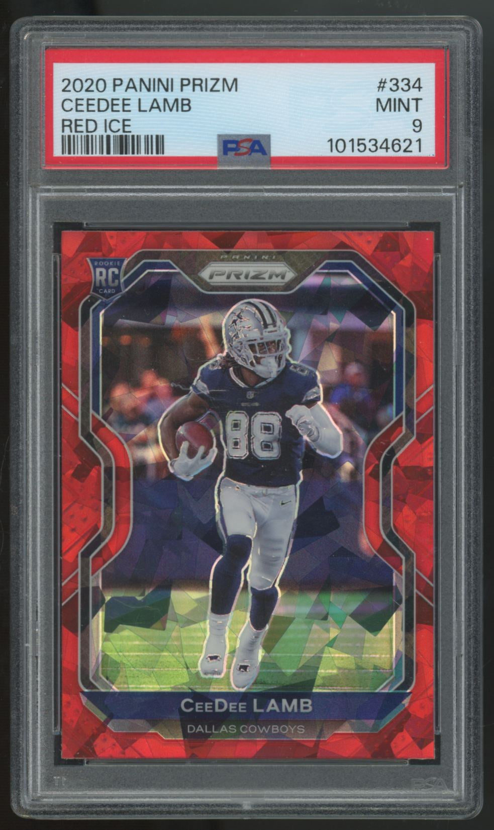 2020 Panini Prizm CeeDee Lamb RC Red Ice #334 PSA 9