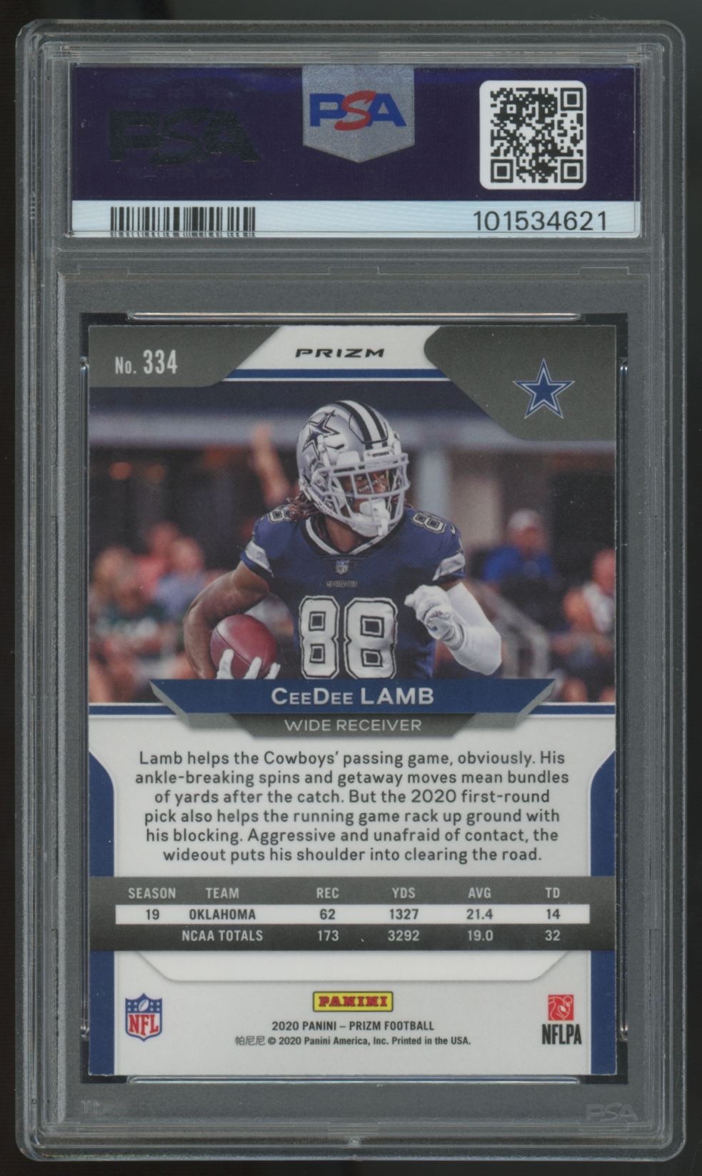 2020 Panini Prizm CeeDee Lamb RC Red Ice #334 PSA 9