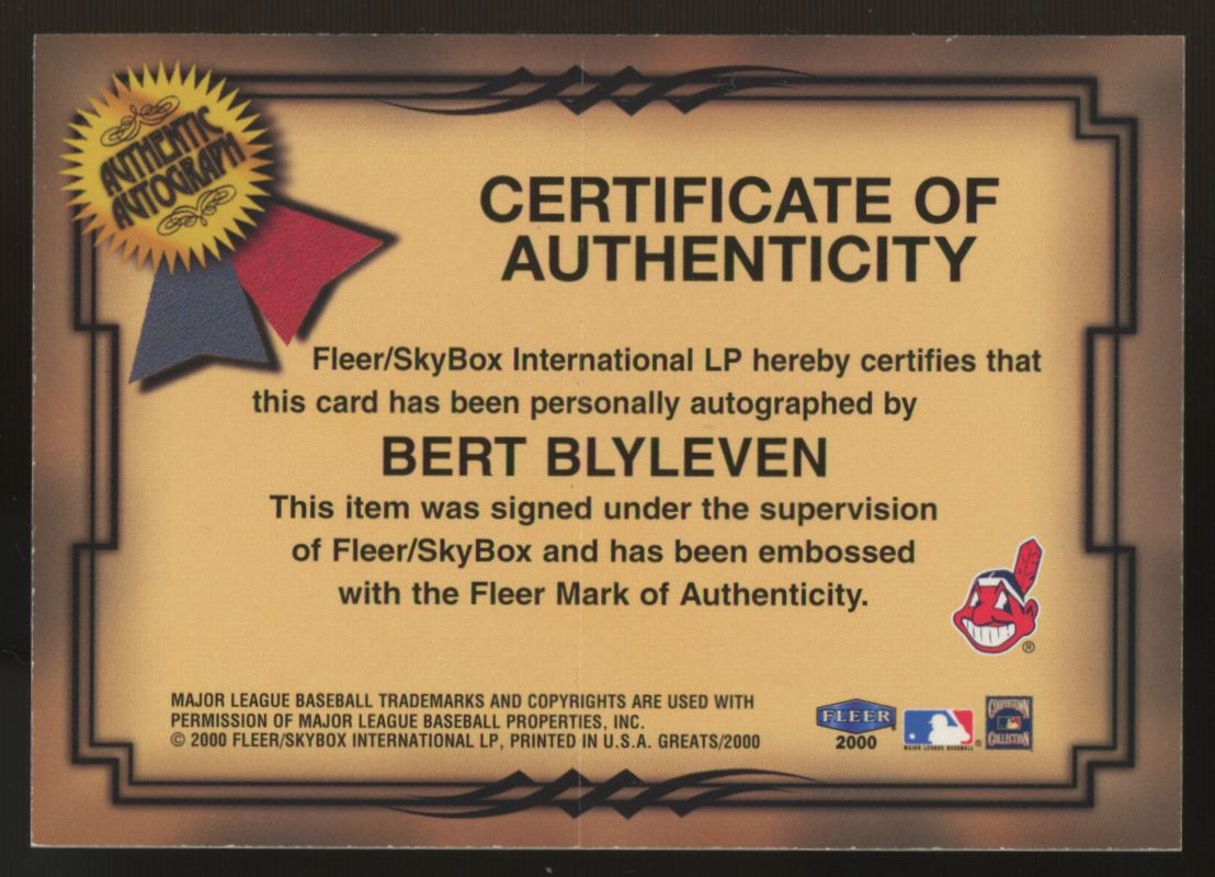 2000 Fleer Greats Of The Game Bert Blyleven Auto