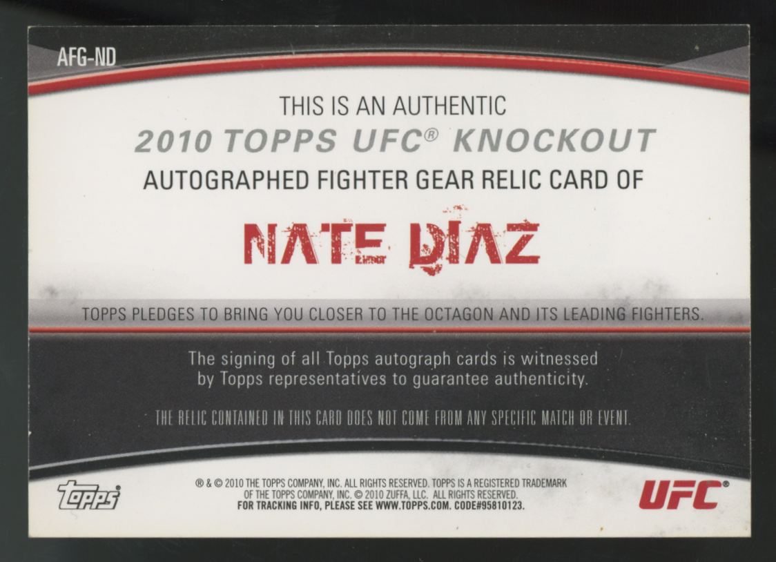 2010 Topps UFC Knockout Nate Diaz Patch Auto /188 #AFG-ND
