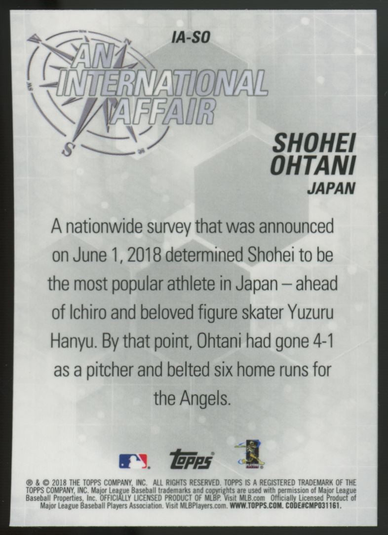2018 Topps Update Baseball An International Affair Complete Set (20) Ohtani RC