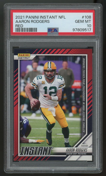 2021 Panini Instant Aaron Rodgers 4 TD Game Red /99 #108 PSA 10