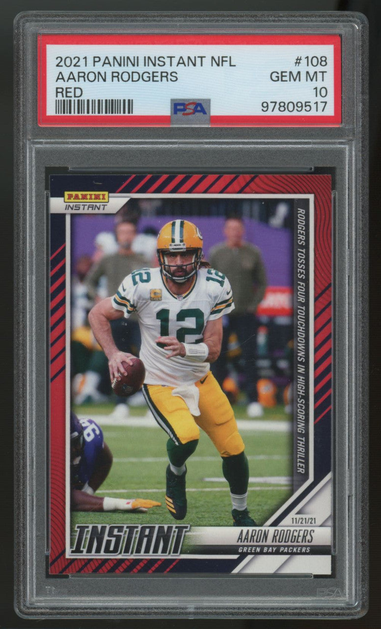 2021 Panini Instant Aaron Rodgers 4 TD Game Red /99 #108 PSA 10