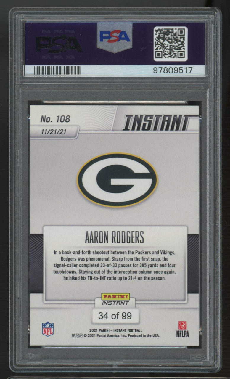 2021 Panini Instant Aaron Rodgers 4 TD Game Red /99 #108 PSA 10