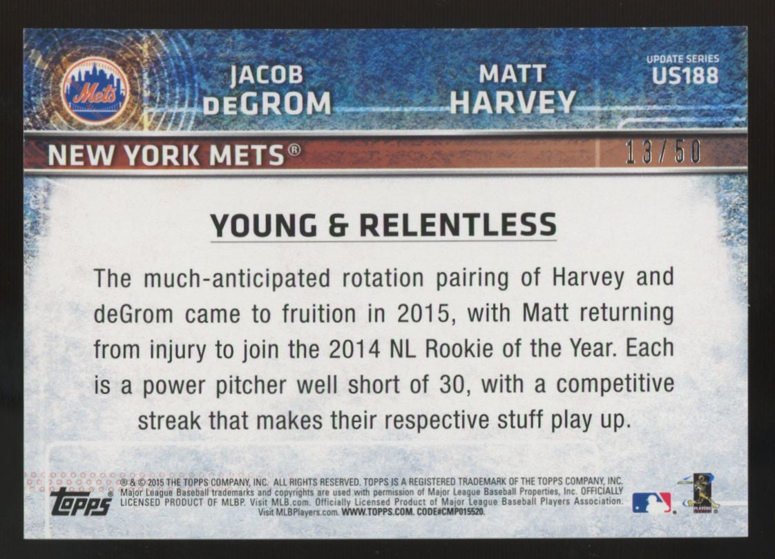 2015 Topps Update Jacob DeGrom Matt Harvey Mothers Day Pink  /50 #US188