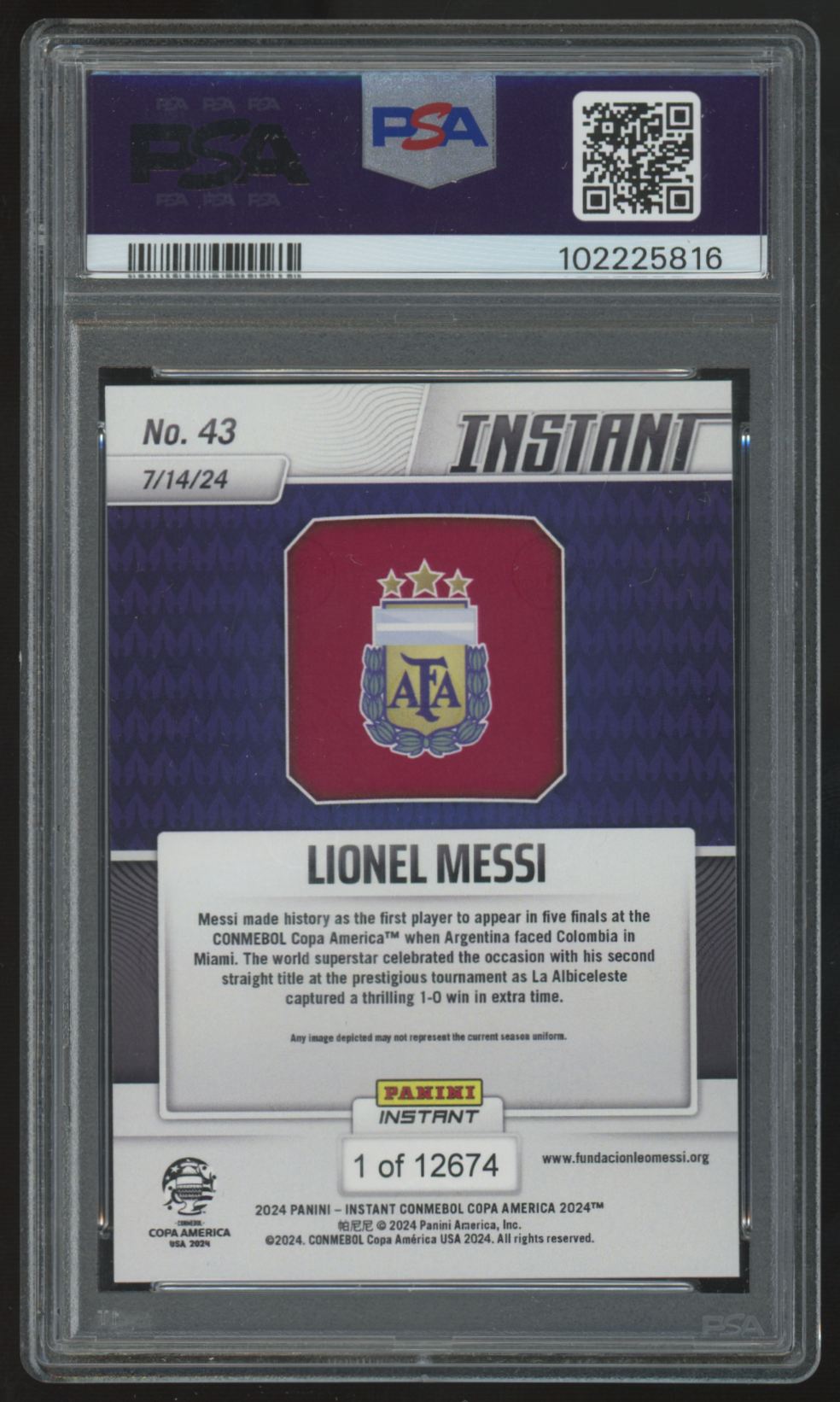 2024 Panini Instant Lionel Messi COPA America /12674 #43 PSA 9