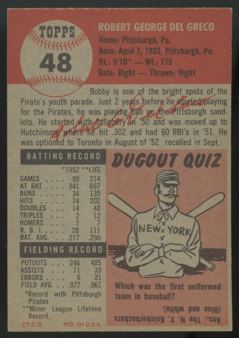 1953 Topps Bob Del Greco #48 EX/MT