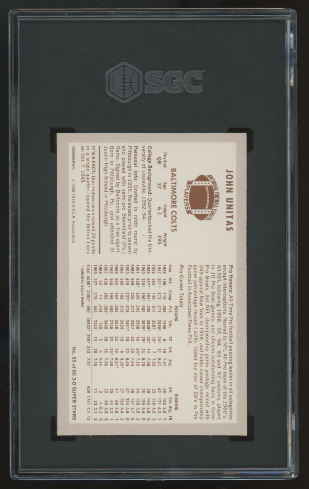 1970 Kellogg's John Unitas #55 SGC 5