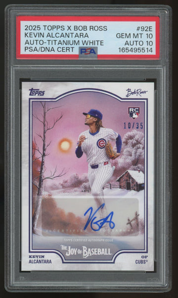 2025 Topps X Bob Ross Kevin Alcantara RC Titanium White Auto /35 #92E PSA 10 10