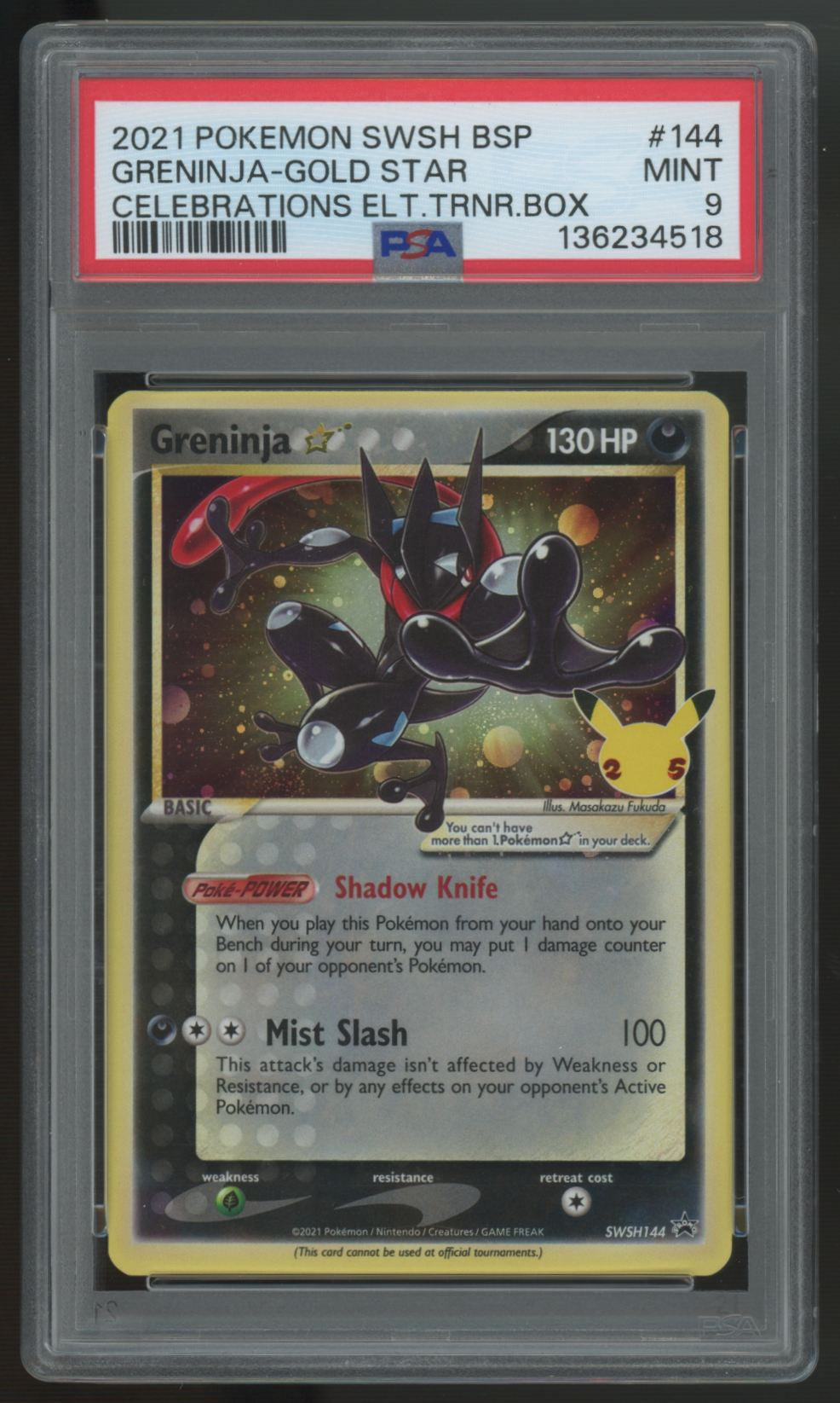 2021 Pokemon Greninja Gold Star Elite Trainer Box Promo Holo #144 PSA 9
