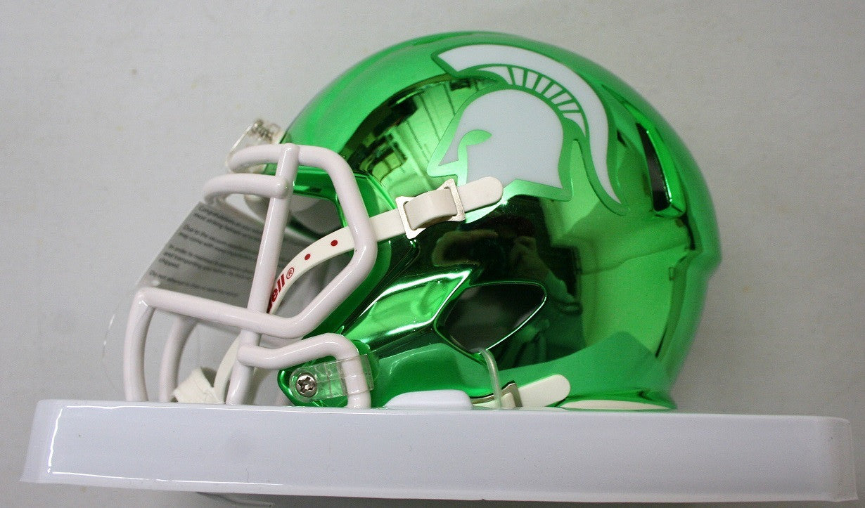 LJ Scott Autographed Chrome Mini Helmet MSU Michigan State Spartans Signed w/COA